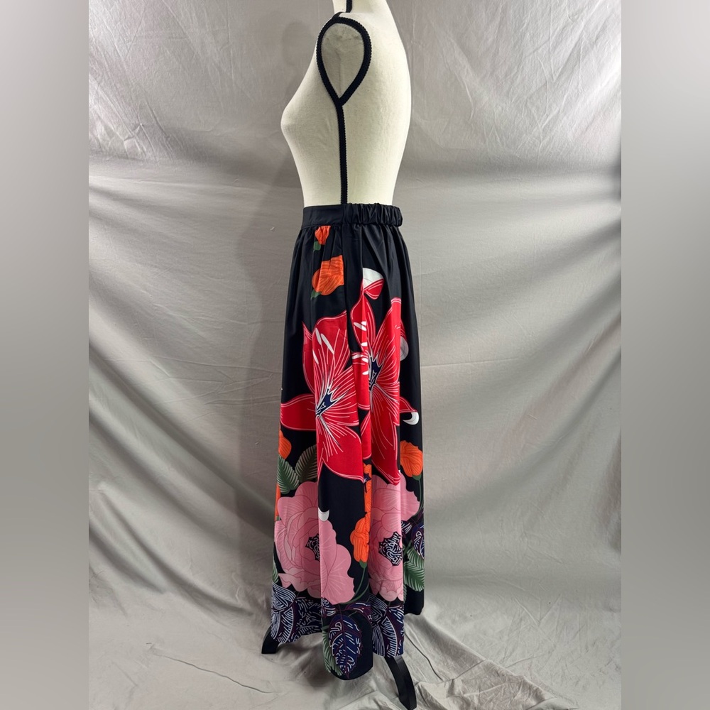 Boho Floral Print Women's Skirt Black - Picture 10 of 11